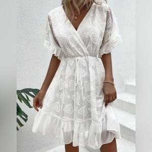 Elegant White Lace Wrap Dress